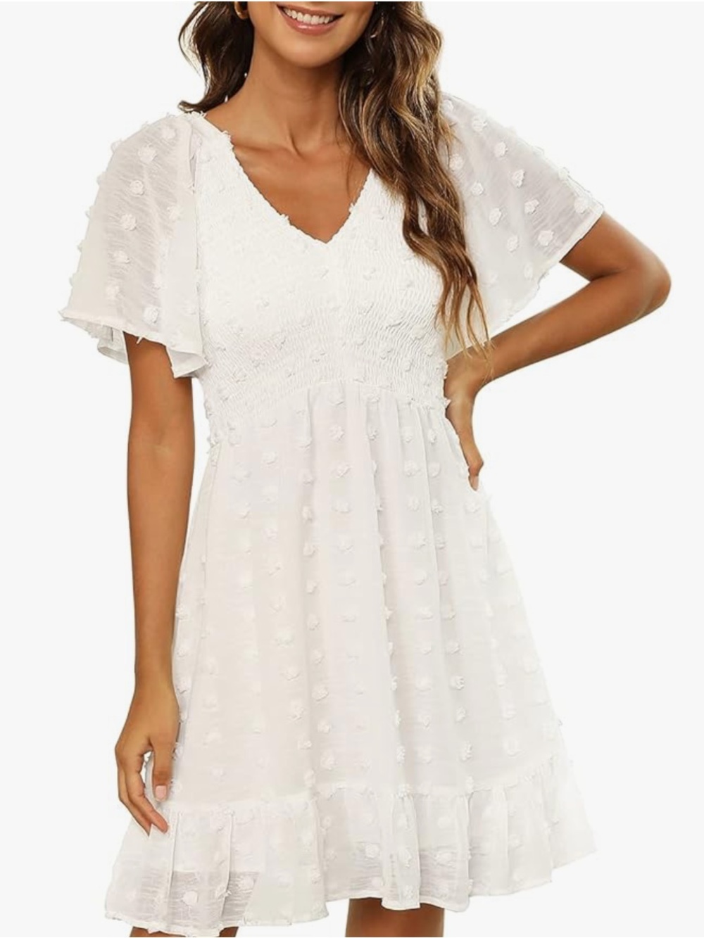 NWT White Swiss Dot Babydoll Ruffle Tiered Dress